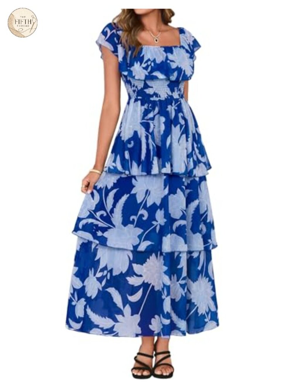 Floral Chiffon Off Shoulder Smocked Tiered Flowy Maxi Dress Wedding Guest